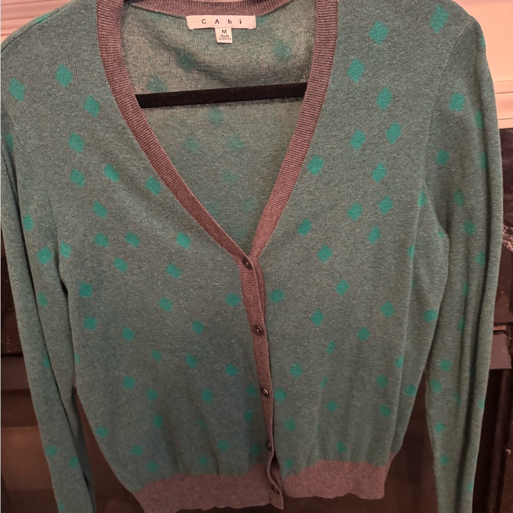 CAbi Green Cardigan Sweater with V-neck Design